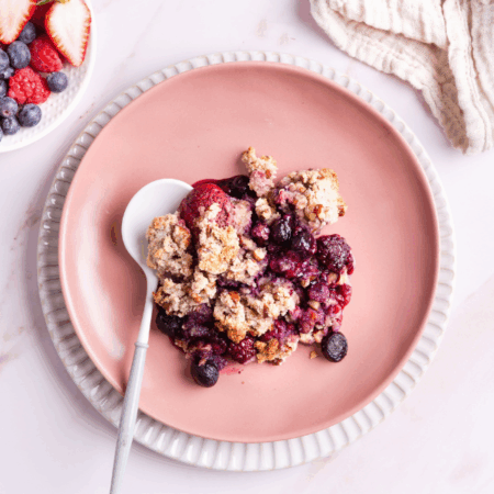 Serving of fruit crumble on a plate