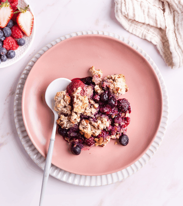 Serving of fruit crumble on a plate