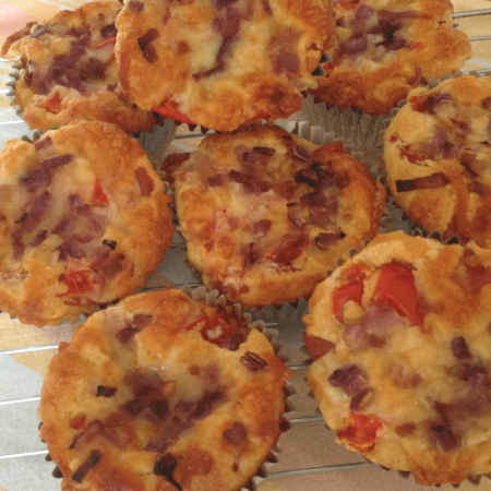Healthier savoury muffins with bacon and cheese