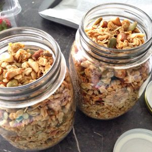 banana muesli in two glass jars 9