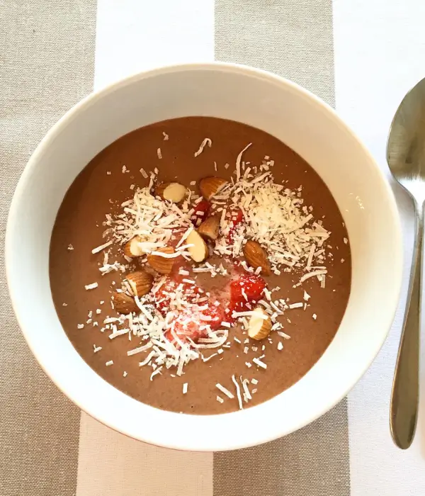 Close up of the chocolate smoothie bowl