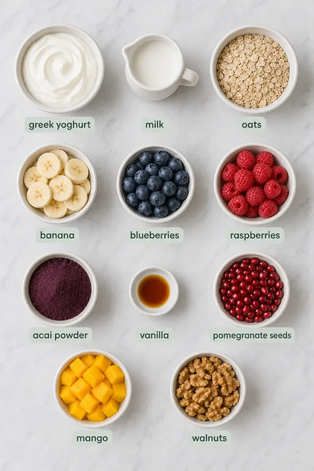 Acai berry smoothie bowl ingredients