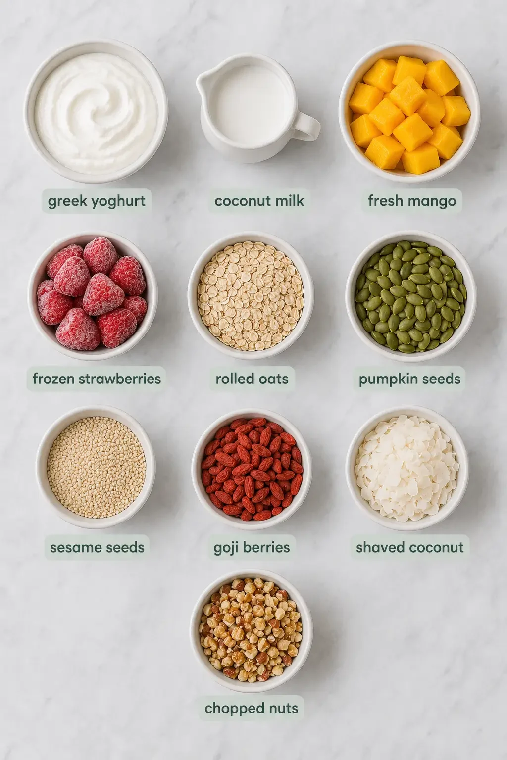 Strawberry mango smoothie bowl ingredients