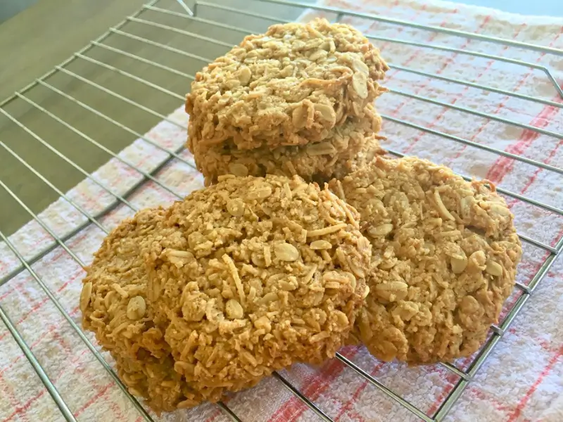 Anzac biscuits on a cooling rack