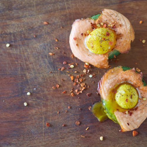 Baked salmon, egg and avocado