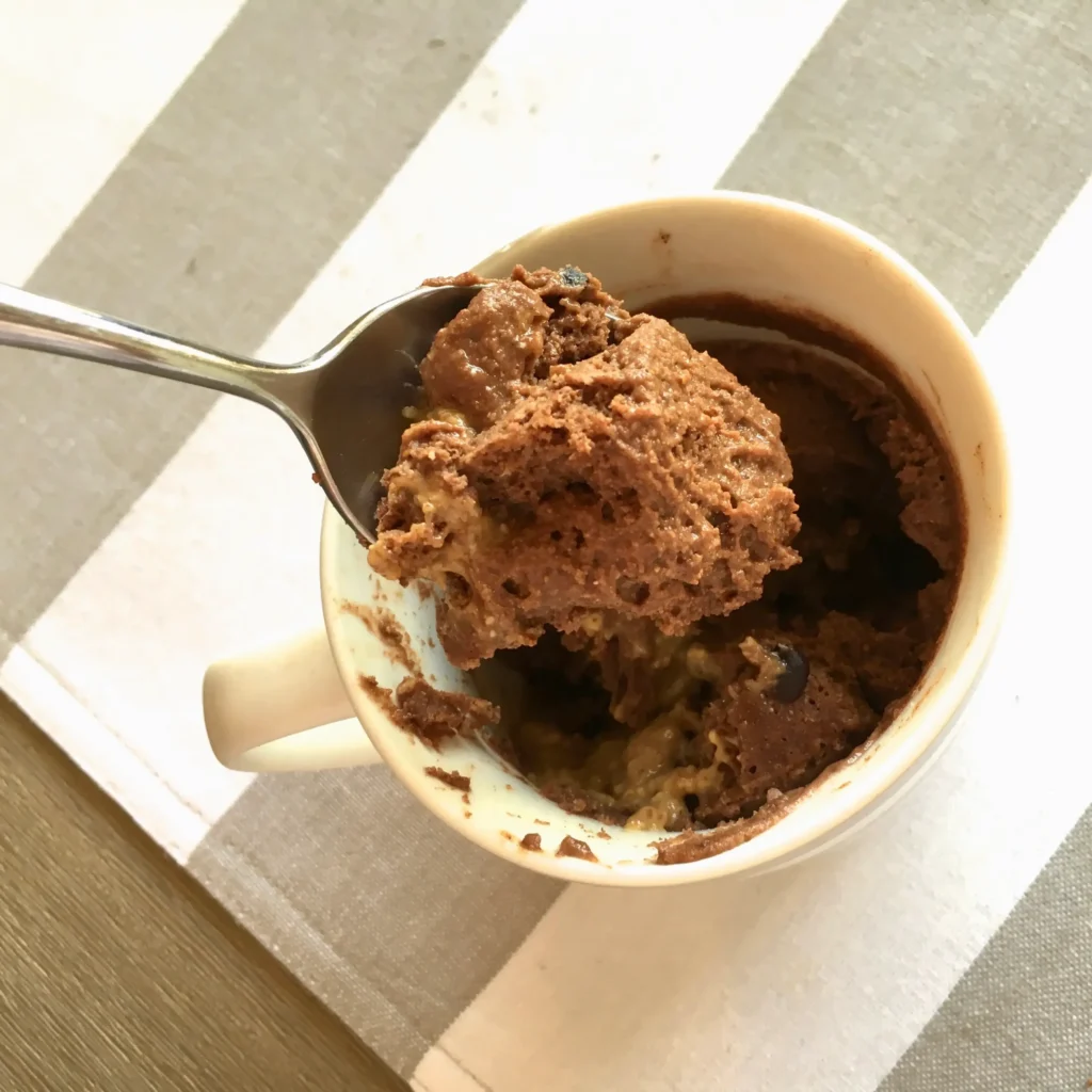 Chocolate brekkie mug showing a spoonful of the inside