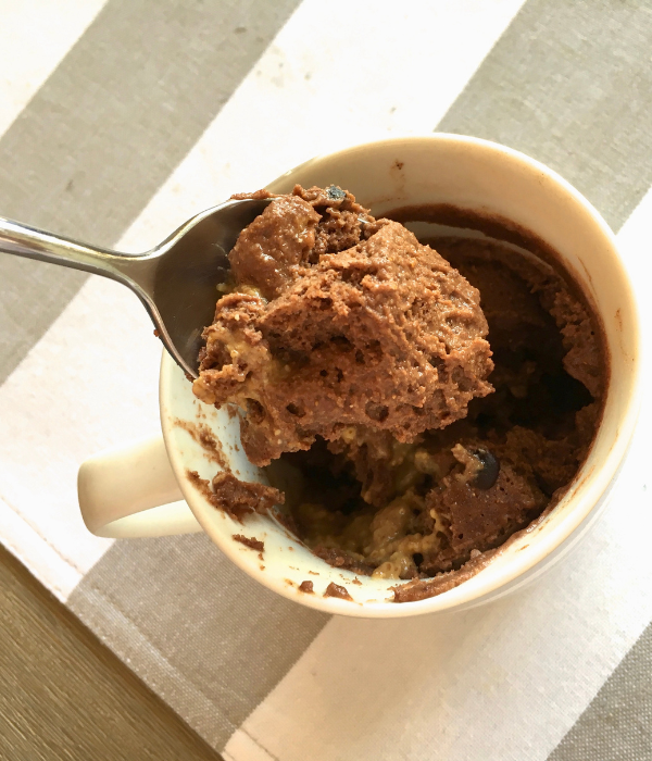 A spoonful of chocolate mug cake