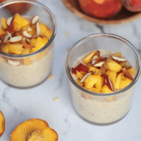 Peach & honey overnight oats in glasses