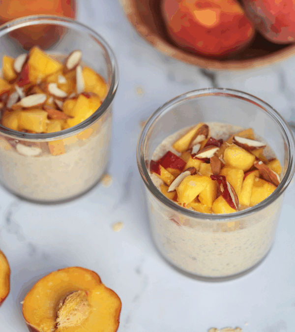 Peach & honey overnight oats in glasses