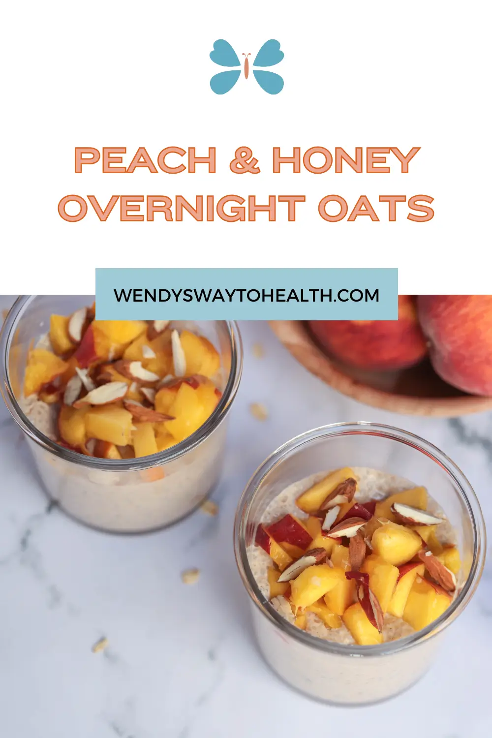 Peach and honey overnight oats pin image
