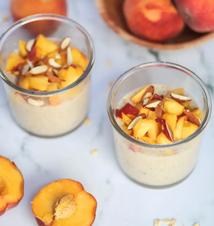 Peach & honey overnight oats in glasses
