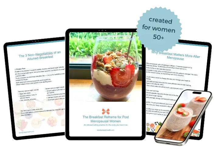 Breakfast Reframe guide cover and pages on iPad screens