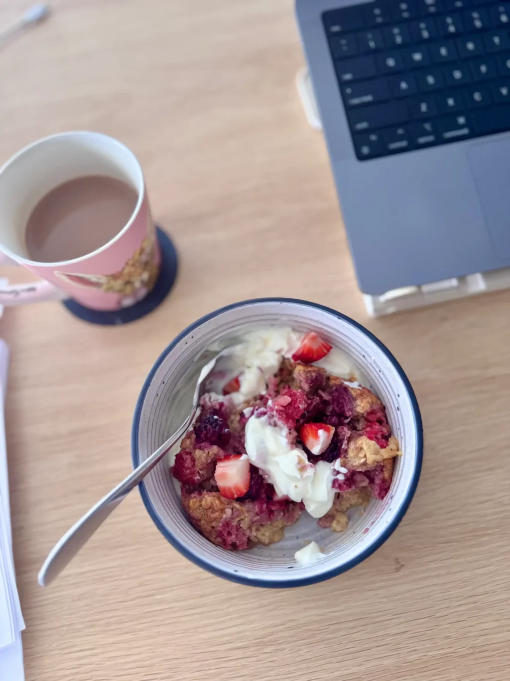 Baked oats in a bowl with Greek yoghurt