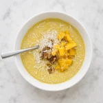 Mango chia smoothie bowl with white chia seeds