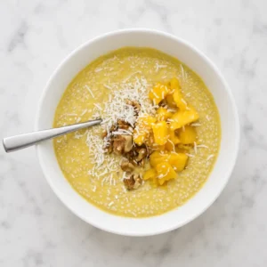 Mango chia smoothie bowl with white chia seeds